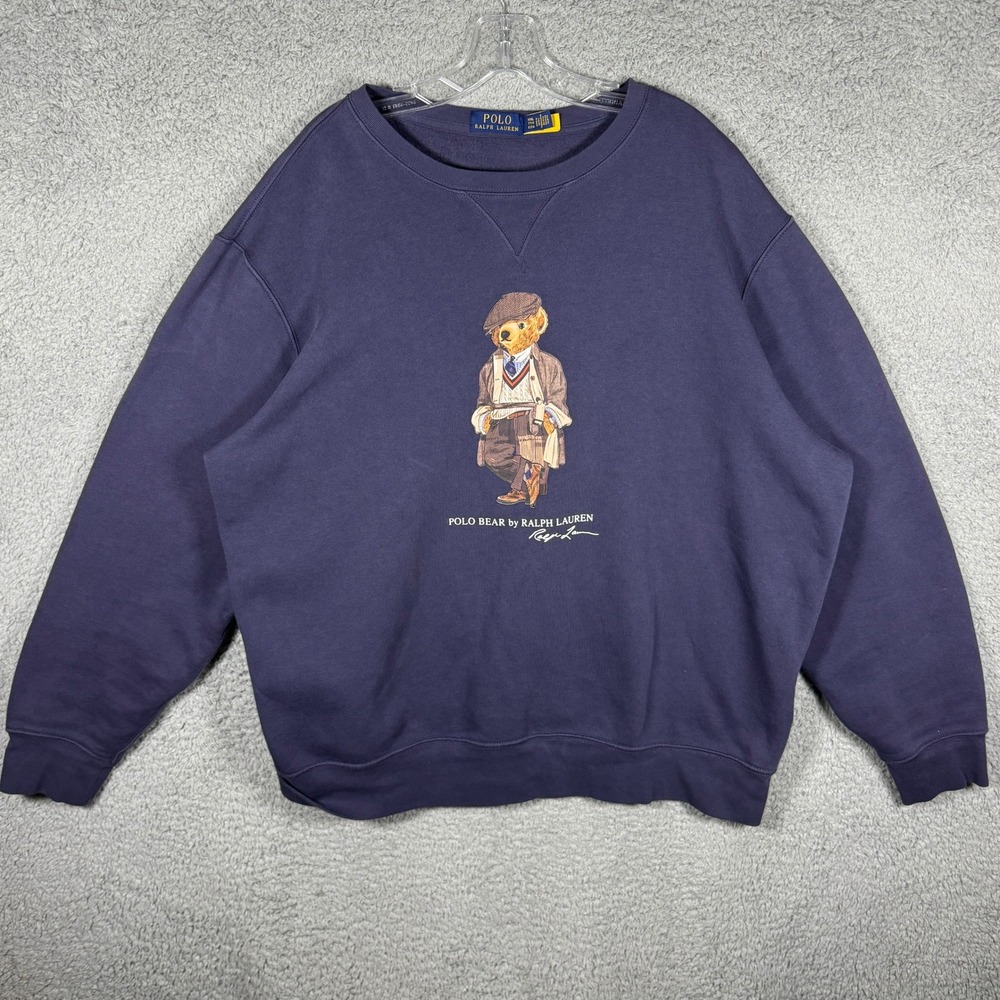 Polo Ralph Lauren Bear Sweatshirt Men Large Navy Blue Crewneck Pullover Heritage
